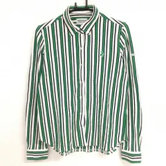 ジャックバニー 長袖シャツ 白×グリーン ストライプ ボタンダウン レディース 2(L) ゴルフウェア Jack Bunny