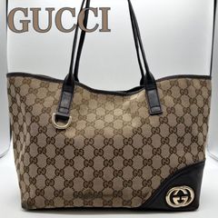 【GUCCI】グッチ　GGキャンバス×レザー　トートバッグ　ベージュ