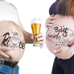 【新品】 CARGEN タトゥーシール マタニティシール かわいい 腹 妊娠記録にマタニティフォト用シール プレゼント マタニティフォト パパ 腹 ビール ママ腹 成長記録 記念日フォト 貼り方説明書付き 0