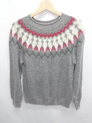 ◇ ⊇ NEWYORKER BLUE ノルディック柄 長袖 ニット セーター サイズL グレー系 レディース E  【1411130005626】