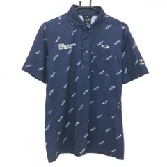 【超美品】オークリー 半袖ポロシャツ ネイビー×白 ロゴ総柄 スカル メンズ XL ゴルフウェア Oakley