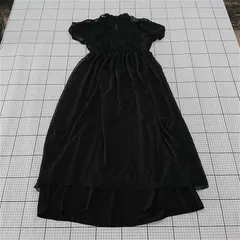 ◇ ⊂ BONLECILL noir ボンルシール ドット ギャザー 切替 半袖 膝下丈 ワンピース サイズF ブラック系 レディース E  【1509180014450】