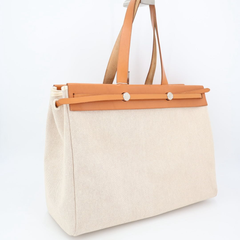エルメス HERMES エールバッグ カバス GM ベージュ ブラウン □F刻印(2002年頃) ユニセックス キャンバス レザー トートバッグ