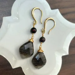 バンデットアゲートのピアス　ブラックオパール・バンデットアゲート　14kgf　天然石ピアス　ハンドメイドピアス　イヤリング