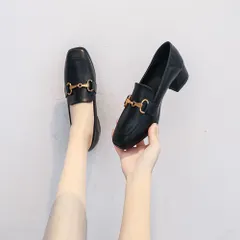 ☆ ブラック ☆ 38(24cm) ☆  ローファー pkloafers191 ローファー レディース 大人 パンプス レディース靴 シューズ ローヒール ヒール スクエアトゥ ベルト カジュアル レトロ 婦人靴 通学 通勤 オフィス 学生
