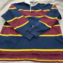 Polo by Ralph Lauren ポロバイラルフローレン　メンズ　長袖　ラガーシャツ　太ボーダー　LLサイズ　ネイビー　ワインレッド　イエロー　3色ボーダー柄