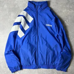 90s adidas 収納 フード付き フルジップ ナイロン ジャケット XL / 90年代 オールド アディダス ロゴ 3ストライプ ブルー 青