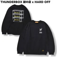 【珍コラボ！】 サンダーボックス THUNDERBOX 謎の店 x ハードオフ HARD OFF 謎のHARDOFF 刺繍 プリント ロゴ スウェット トレーナー クルーネック 裏起毛 XL ブラック ストリート メンズ