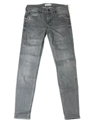 【213646】ZARA WOMAN ザラウーマン  テーパードパンツ　デニム　ジーンズ　ダメージ加工　サイズEUR38  ・ アッシュグレー