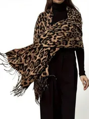 アクセサリー レディース スカーフ 1個 レオパード柄タッセルストール、ファッショナブルで快適な女性用ショール、秋冬