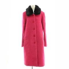 ケイトスペード KATE SPADE 襟元フェイクファー ブークレコート ステンカラーコート アウター ロング 12 マゼンタピンク 黒 ブラック /ES ■OSのサムネイル