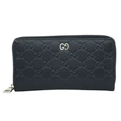 本物 グッチ GUCCI ドリアン グッチシマ レザー ラウンドファスナー 長財布 ロングウォレット ネイビー 473928 財布 ウォレット 中古 【フォロー割】