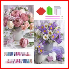 【在庫処分】お花 手作り絵画 全面貼り付けダイアモンドビーズ絵画キット 手芸キット モザイクアート セット ハンドメイド ダイアモンドアート かわいい 芸術品 5D 装飾 Wikrtoria ダイヤモンド塗装 立体画面 キット 壁掛け 2枚ダイヤモンドアート