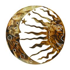 MrMrKura 壁飾り 太陽と月の ウォールデコ アイアン 金属製 ウォールアート 壁掛け装飾 太陽 月 星 彫刻 屋外屋内用 北欧 インテリア 芸術的 ホーム装飾 工芸装飾品 デコレーション プレゼント オーナメン (銅色)