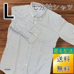 【送料無料】【新品未使用】  レディース 七分袖 シャツ Lサイズ ライトブルー ホワイト ストライプ A1398
