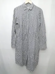 ◇ Blanc Bleu Minuit シャツ ギンガムチェック 長袖 膝下丈 ワンピース 表記なし アイボリー ネイビー レディース P  【1408200027237】