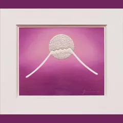 ●『紫の富士』●がんどうあつし絵画油絵F3号ホワイト額縁付●モーヴ富士山月太陽