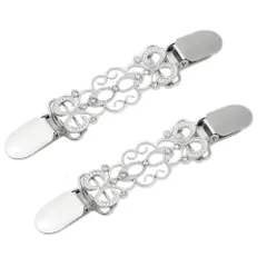 【迅速発送】2個入 13mmストールクリップ 女性 アヒル口クリップ レディース セーター フラワー レトロ 結婚式 パーティー (シルバー)