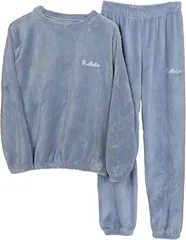 three Joy ルームウエア 上下セット フリース もこもこ ふわふわ パジャマ 部屋着 シンプル かわいい ボア ナイトウェア レディース(ブルー,  Free Size)