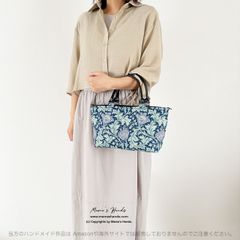 ⭐️4点売れました⭐️ ウィリアム モリス アネモネ ネイビー 紺 花柄 小柄 革 トート 手提げ バック