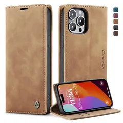 YUZOR for iPhone 16ProMax ケース 手帳型 アイフォン 手帳 スマホケース 手帳型 携帯カバー レザー 耐衝撃 耐摩擦 全面保護 マグネット式 カード収納 スタンド機能 肌感レザー 人気 上質 茶色 (013-16ProMax-zo
