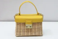 【209658】ZARA ザラ  カゴ型 ストローバッグ　ミニ　チェーンショルダーバッグ イエロー＆生成り