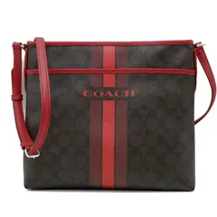 美品 COACH コーチ レディース ショルダーバッグ ヴァーシティー ストライプ シグネチャー クロスボディー F38402 レッド