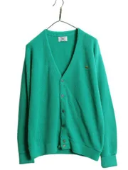 【お得なクーポン配布中!】 70s 80s ラコステ アクリル ニット カーディガン メンズ レディース L 程 ヴィンテージ IZOD LACOSTE 羽織り 前開き 糸巻タグ セーター 緑