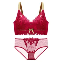 ☆ レッド ☆ 36/80C ☆ ブラジャーショーツセット pmybrsho1204 ブラジャー ショーツ セット ブラショーツセット フルカップ レース セクシー 盛れる おしゃれ 大人 かわいい 可愛い 脇高 寄せ 上げ リボン フラワー インナー 下着