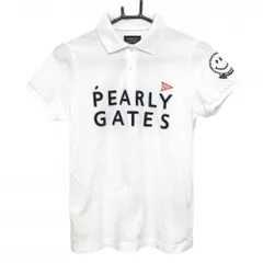 【美品】パーリーゲイツ 半袖ポロシャツ 白×ネイビー ニコちゃん スマイル フェルトロゴ  レディース 1(M) ゴルフウェア PEARLY GATES