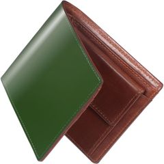 メンズ 2 つ折り財布、日本栃木産の高品質本革を使用。一流の職人が丹念に作り上げた薄型コンパクトなデザインで、カードを 9 枚収納できるほか、小銭入れも充実。父の日に父に贈る、実用的で高級感あるプレゼントとして最適です(グリーン・ブラウン)GMLZ4680LT