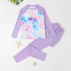 ☆ パープル ☆ 11-12Y(推奨身長135-145cm) ☆ キッズ水着 naksw3800 子供 水着 女の子 ジュニア セパレート 長袖 スカート付きズボン 長ズボン 紫外線対策 ラッシュガード 上下 水泳着 日焼け防止 キッズ ガールズ 速乾性
