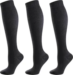 YUEDGE 着圧ソックス ハイソックス 着圧靴下 立ち仕事靴下 足の疲れ 15~20mmHg 美脚 22-26cm 3足セットR1048