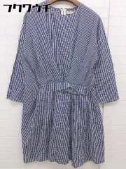 ◇ Unaca アナカ チェック 長袖 ミニ ワンピース サイズ38 ネイビー ホワイト系 レディース  【1109070001241】