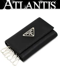 極美品 プラダ PRADA 三角ロゴ６連キーケース ナイロン 黒 M222 【71540】