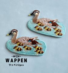 新作♡幸せ！カルガモ◉ハッピー アイロン ワッペン ピース 平和 小鳥