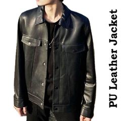 フェイクレザー ジャケット レザージャケット ブラック PU 良質 Gジャン ストリート ロック パンク ファッション モード かっこいい PUレザー アウター メンズ 黒 シニア