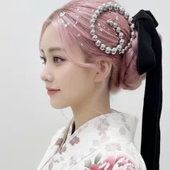 ランダムボールチェーンとベロアリボンの髪飾り　チェーン髪飾り　髪飾り　成人式　卒業式　結婚式　七五三　成人式髪飾り　卒業式髪飾り　和装髪飾り　着物　袴