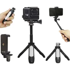 2Way 延長ポール 一脚 三脚 ウェアラブルカメラ スマホ デジカメ 撮影 伸縮拡張 スティック グリップ ハンドル セルカ棒 スマホホルダー 1/4インチ マウント変換アダプター 付き - スマートフォン・スポーツカメラに対応 (WHITE)