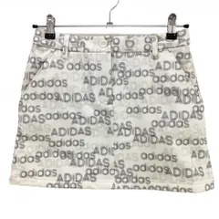 【超美品】アディダス スカート アイボリー×グレー ロゴ総柄 裏起毛  レディース S ゴルフウェア adidas