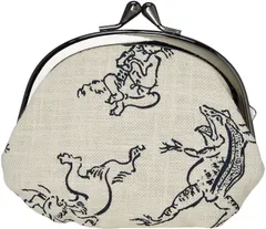 丸全 日本製 がま口 財布 3.3寸 鳥獣戯画 白 12×10.5×3cm