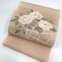 ◆シーズンオフ価格◆絽つづれ帯 夏八寸名古屋帯  西陣織  ピンク 牡丹 絹100％  未仕立て品 少々難ありのサムネイル