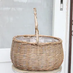 ガーデニング雑貨 木製 かご ハンドル付き バスケット L ナチュラル 軽量