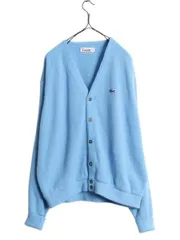 【お得なクーポン配布中!】 70s ラコステ アクリル ニット カーディガン メンズ レディース L / ヴィンテージ IZOD LACOSTE 羽織り 前開き 糸巻タグ セーター ブルー