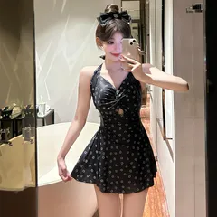 水着 レディース ワンピース スカート風 バストアップ 背中見せ スイート セクシー スリム 保守的 M250613-53