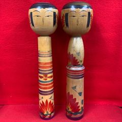 3F 【名工 平賀謙一 作】作並こけし 2体セット 伝統工芸品 サイン入り