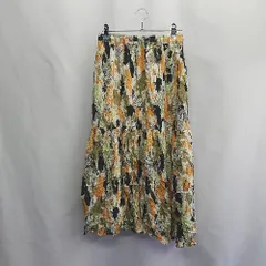 ◇ ⊂ AMERICAN HOLIC 総柄 ロング丈 フレア スカート サイズM アイボリー ブラック オレンジ レディース E  【1409100002171】