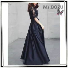 【新品】【光沢生地が最大級の上品さを✨＆浅めのラウンドネックがデコルテを美しく演出～】ドレス イブニングドレス ロングドレス レース フリル 結婚式 演奏会 お呼ばれ 発表会 舞台衣装 パーティードレス ワンピース リボン ブラックマキシ丈 光沢 高級感 L