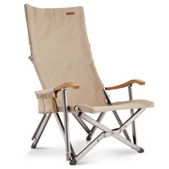 【在庫処分】コンパクト 折りたたみ ガーデン キャンプ 耐荷重285KG・1600D座面・A7075アルミ合金フレーム・ハイ/ローバック切替可能・竹製手すり 室内用 アウトドアチェア ICECO (ベージュ) ロースタイル