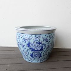 大型 染付火鉢 山水文 睡蓮鉢 古民具 骨董 植木鉢 0710 - メルカリ